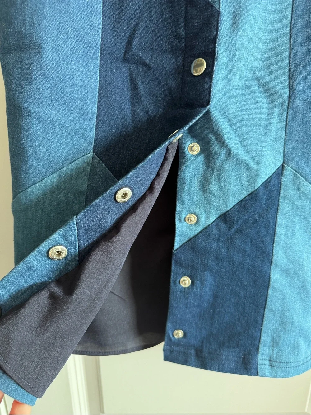 Gracia Two-Tone Blue Patchwork Pencil Skirt